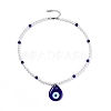 Lampwork Teardrop with Evil Eye Pendant Necklaces NJEW-JN03485-1