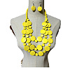 Ethnic Style Wood Flat Round Beaded Multilayer Necklaces & Dangle Earrings Sets WG19BD2-07-1