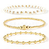 3Pcs Glass & Brass Round Beads Stretch Bracelets HD9470-8-1
