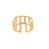 Ion Plating(IP) 304 Stainless Steel Rectangle Hollow Open Cuff Ring for Women RJEW-S405-161G-2