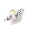 Handmade Flower Printed Porcelain Ceramic Round Links Connector Charms PALLOY-JF04451-01-5