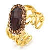 Natural Amethyst Oval Open Cuff Ring with Rhinestone RJEW-D005-11G-1