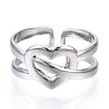 304 Stainless Steel Heart Open Cuff Ring RJEW-N040-15-2