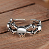 Thailand Sterling Silver Skull Spider Open Cuff Finger Ring SKUL-PW0002-042S-3