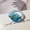 Golden Metal Enlaced Handmade Lampwork & 201 Stainless Steel Beaded Finger Rings WG11B30-02-1