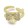 Bowknot Brass Micro Pave Cubic Zirconia Open Cuff Ring for Women RJEW-E296-11G-2