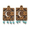 Laser Cut Poplar Wood Pendants Rectangle Charms with Dyed Synthetic Turquoise FIND-G073-07-1