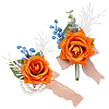 2Pcs 2 Style Silk Cloth & Plastic Imitation Flower Corsage Boutonniere & Wrist Corsage JEWB-CP0001-27B-1