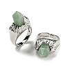 Hexagonal Prism Natural Green Aventurine Open Cuff Rings RJEW-B106-01P-01-1