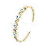 Enamel Flat Round with Evil Eye Open Cuff Bangle with Clear Cubic Zirconia BJEW-N012-021A-3