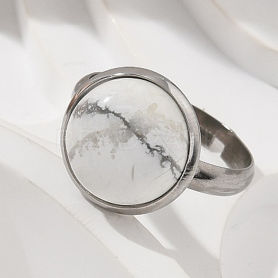 Half Round Natural Howlite Finger Rings RJEW-M062-01P-20-1