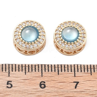 Brass Light Sky Blue Glass Flat Round Multi-Strand Links KK-B125-17G-1