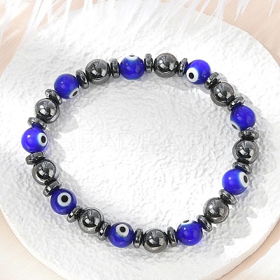 Handmade Evil Eye Lampwork Beads Stretch Bracelets BJEW-JB04461-02-1