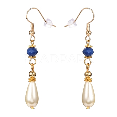 Teardrop Glass Pearl Beads Dangle Earrings with Glass Beads EJEW-JE04619-1