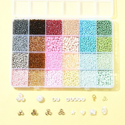 DIY Glass Seed & CCB Plastic & Imitation Pearl Beads Jewelry Making Findings Kits DIY-FS0008-15-1