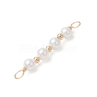 Round Shell Pearl Beaded Connector Charms PALLOY-JF03704-1