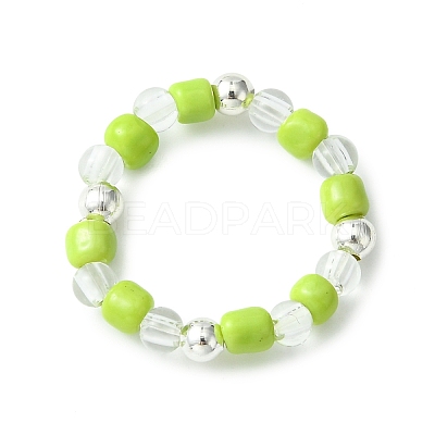 5Pcs 5 Colors Acrylic & Glass Seed Beaded Stretch Rings Set RJEW-JR00594-S-1