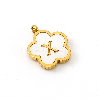 Golden Tone Stainless Steel Pave White Shell Letter Flower Charms PW-WGC5230-24-1