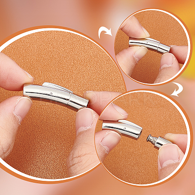 6Pcs 6 Styles Tube 304 Stainless Steel Bayonet Clasps with Push Button STAS-UN0052-59-1