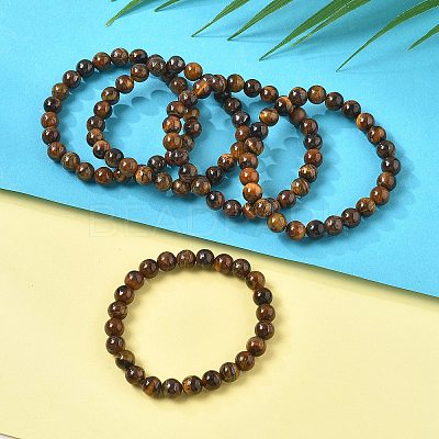 Natural Tiger Eye Bead Stretch Bracelets X-BJEW-K212-B-028-1
