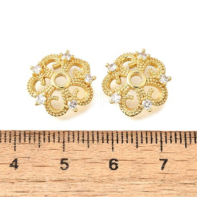 Flower Brass Clear Cubic Zirconia Bead Caps KK-V008-05G-1