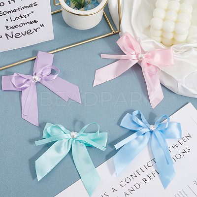 40Pcs 4 Colors Bowknot Polyester Ornament Accessories DIY-SP0004-80-1