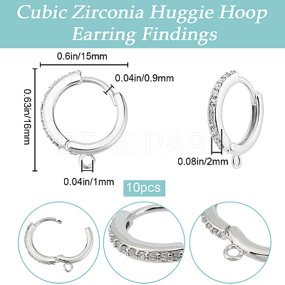 10Pcs Brass Micro Pave Cubic Zirconia Huggie Hoop Earring Findings KK-BBC0013-42-1