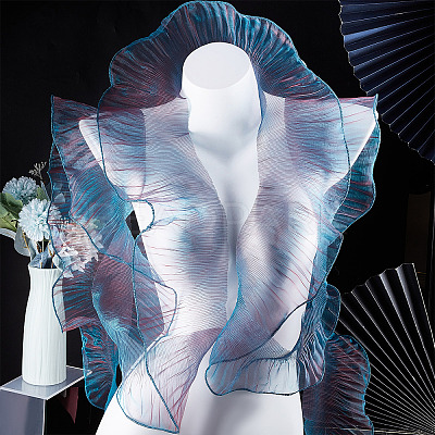Polyester Organza Ruffled Pleated Lace Fabric Trim OCOR-WH0070-15A-1