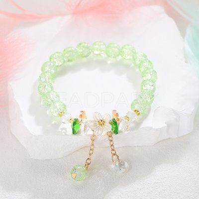 Daisy Crackle Glass Round Beaded Stretch Bracelets FS-WG28140-08-1
