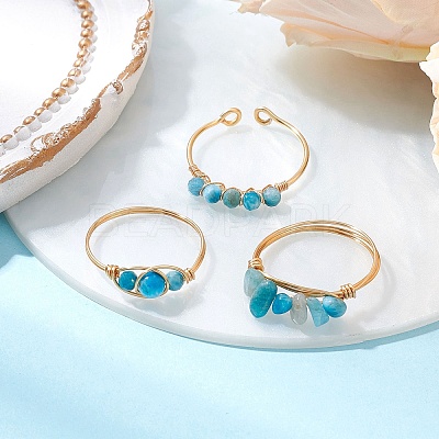 3Pcs Natural Apatite Bead Finger Ring RJEW-JR00855-01-1