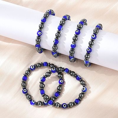 Handmade Evil Eye Lampwork Beads Stretch Bracelets BJEW-JB04461-02-1