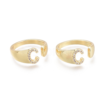 Brass Micro Pave Clear Cubic Zirconia Cuff Rings X-RJEW-F103-13C-G-1