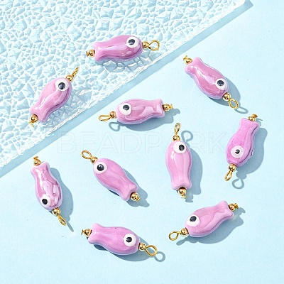 10Pcs Evil Eye Fish Shaped Glazed Porcelain Pendants PALLOY-YW00086-04-1