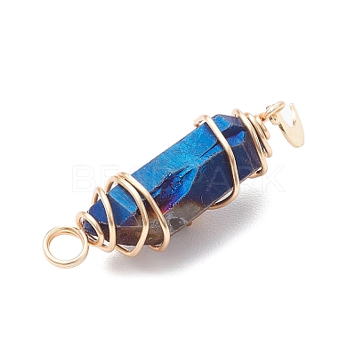 3Pcs 3 Styles Electroplated Natural Quartz Crystal Pointed Copper Wire Wrapped Pendants PALLOY-JF03766-03-1