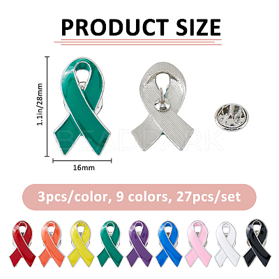 27Pcs 9 Colors Awareness Ribbon Enamel Pins JEWB-FH0002-64-1