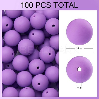 100Pcs Silicone Beads Round Rubber Bead 15MM Loose Spacer Beads for DIY Supplies Jewelry Keychain Making JX441A-1