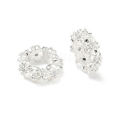 Flower Brass Micro Pave Clear Cubic Zirconia European Beads KK-G557-39S-1