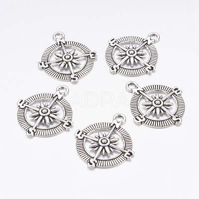 Tibetan Style Alloy Compass Pendants TIBEP-S272-AS-FF-1