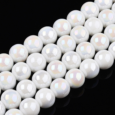 Electroplate Opaque Glass Beads Strands X-GLAA-T032-P10mm-AB02-1