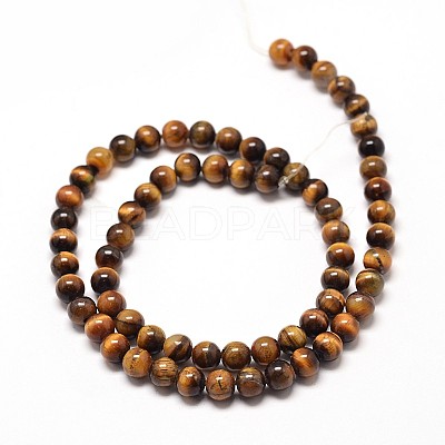Natural Tiger Eye Round Bead Strands X-G-P072-33-6mm-1