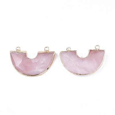 Electroplate Natural Rose Quartz Semi Circle Pendants G-S344-42G-1