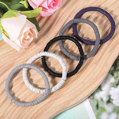 Polymer Clay Heishi Surfer Stretch Bracelets Set BJEW-SW00124-1