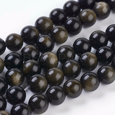 Natural Golden Sheen Obsidian Beads Strands X-G-C076-10mm-5-1