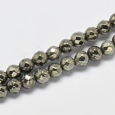 Natural Pyrite Round Beads Strands G-F197-09-2mm-1