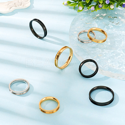12Pcs 6 Size 201 Stainless Steel Grooved Finger Ring Settings RJEW-TA0001-06P-1