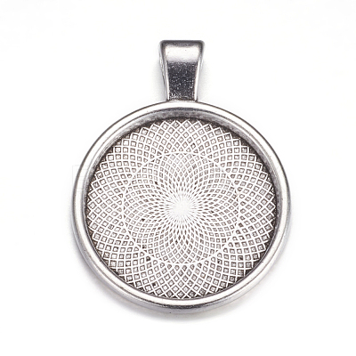 Flat Round Alloy Pendant Cabochon Settings PALLOY-A15654-AS-1