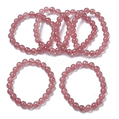 Natural Strawberry Quartz Round Beads Stretch Bracelets for Women BJEW-Z158-03G-03-1