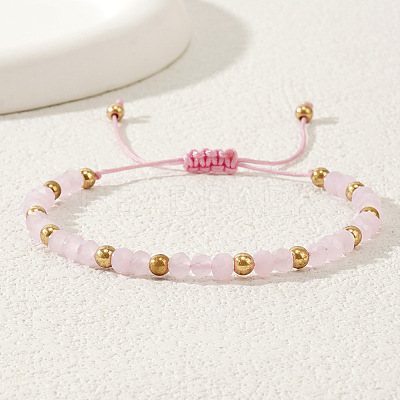 Glass & Brass Round Beads Braided Bead Bracelets LS-RD6595-4-1