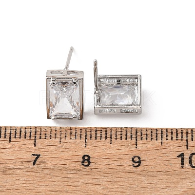 Brass Micro Pave Clear Cubic Zirconia Stud Earrings EJEW-C174-02D-P-1