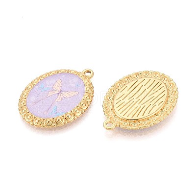 Vintage Printed Style 304 Stainless Steel Oval with Butterfly Pendants STAS-T071-29A-G-1